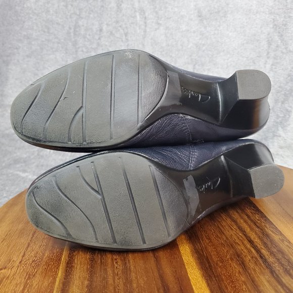 Clarks Bendables Ruby Glimmer Heel Boots Women's 9 Wide Blue Leather Zip Comfort - Picture 7 of 8